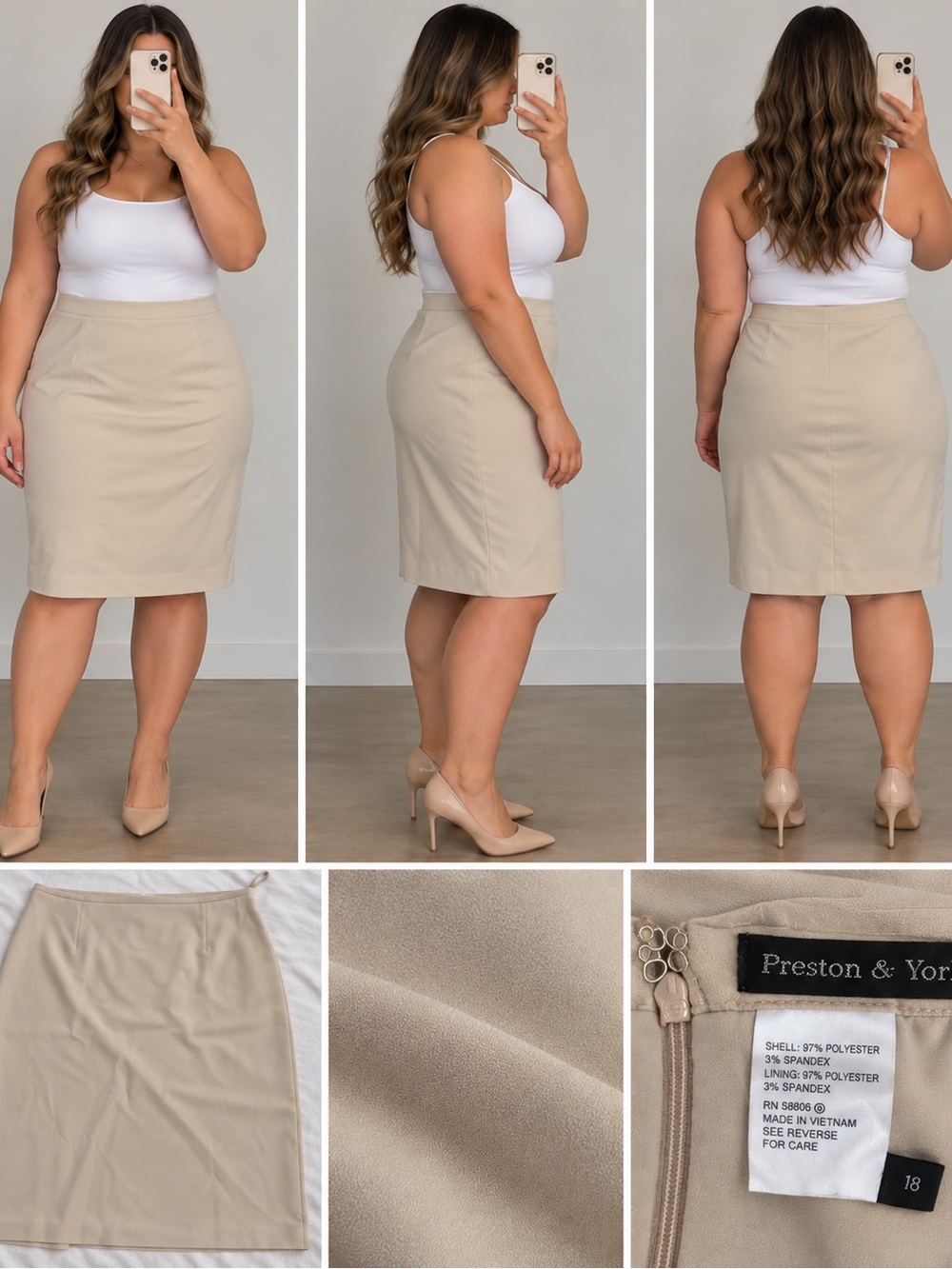 Preston & York Beige Pencil Skirt - Classic Knee-Length Workwear